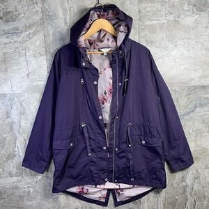 Navy blue waterproof parka jacket with floral lining and pockets Woman's Large